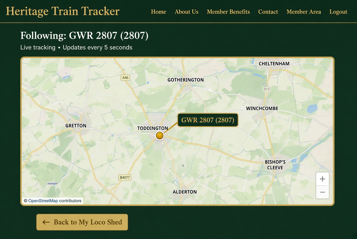 Member follow map centred on a locomotive