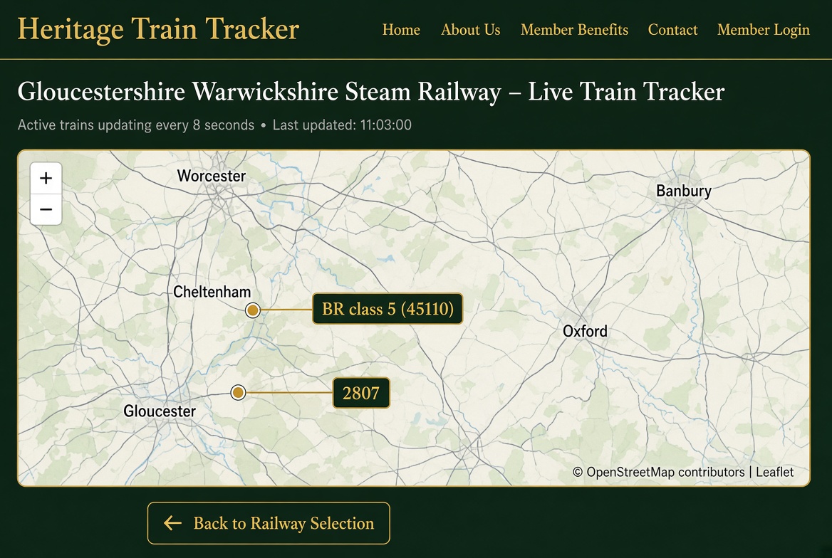 Live railway map with labelled locomotives